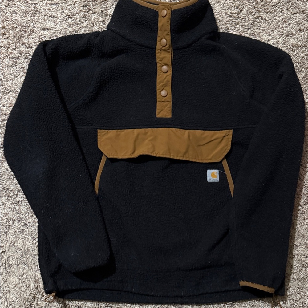 Carhartt Black Fleece Pullover with Brown Accents